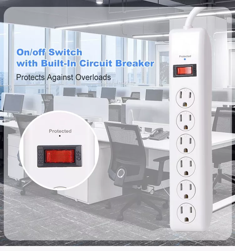 10FT US Power Strip with Surge Protector and Overload Protection